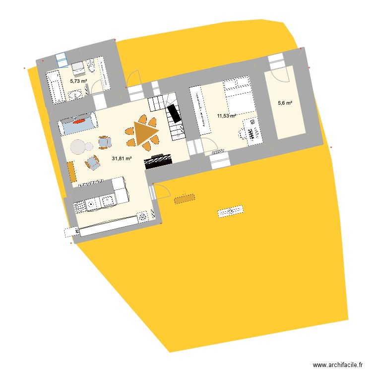 PRIEUX plan de base intérieur RDC. Plan de 4 pièces et 55 m2