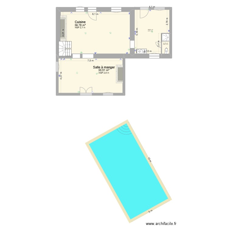 Les Rémouleurs Rdc Piscine. Plan de 4 pièces et 91 m2