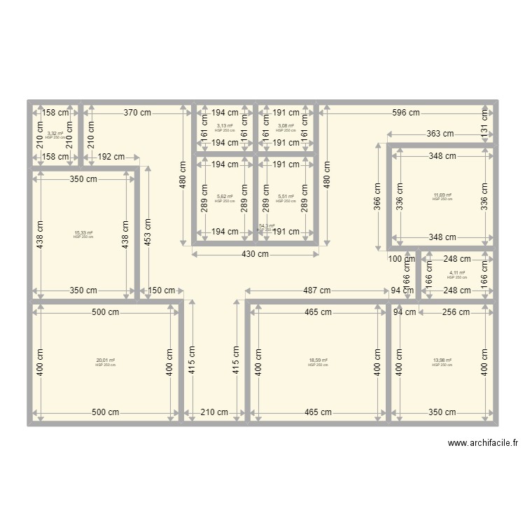 four. Plan de 12 pièces et 159 m2
