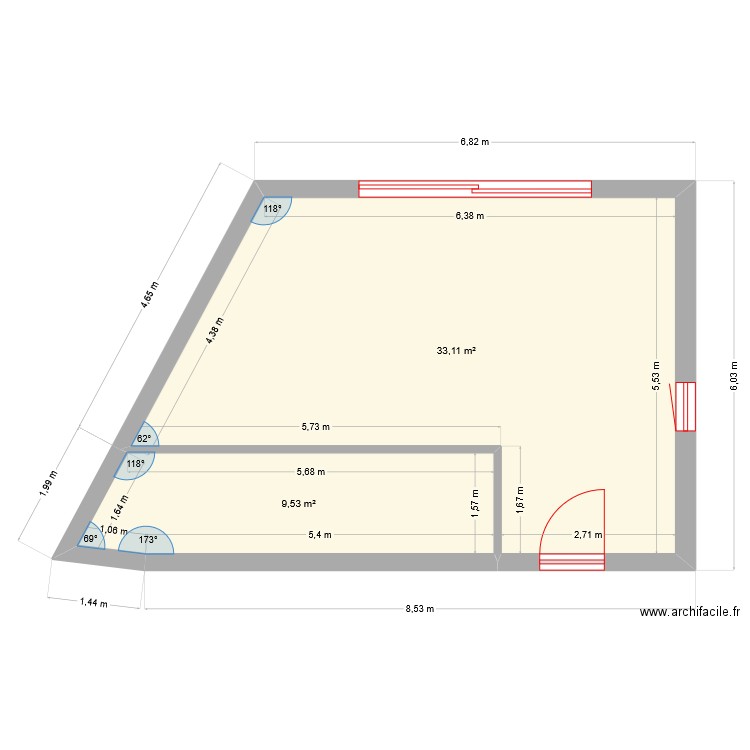 plan cuisine. Plan de 2 pièces et 43 m2