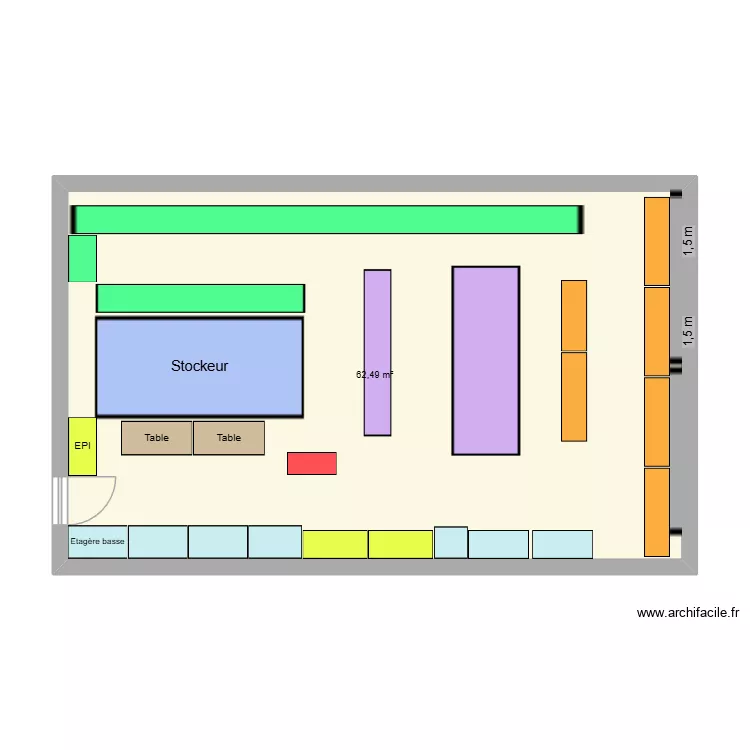 Magasin MAINTENANCE. Plan de 1  et 62 m²