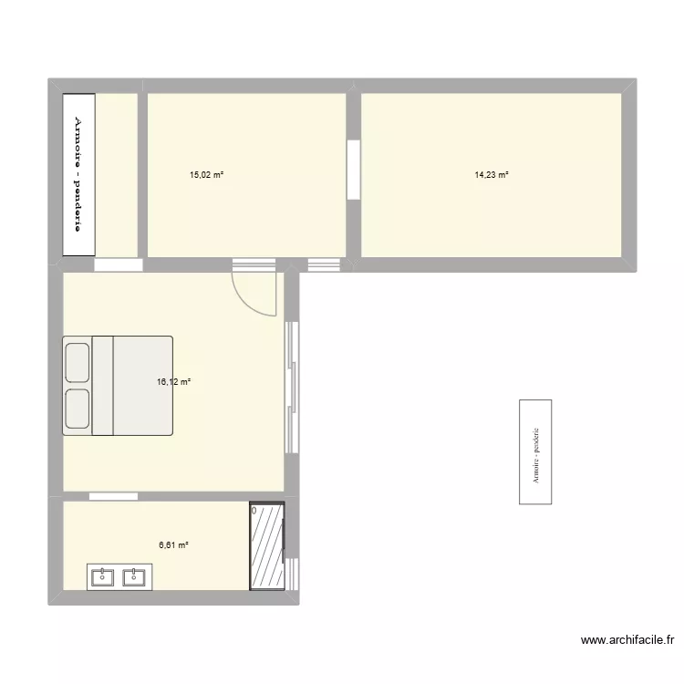 Extension maison _ projet 2. Plan de 4 Pièces et 52 m² Extension maison _ projet 2. Plan de 4 Pièces et 52 m²