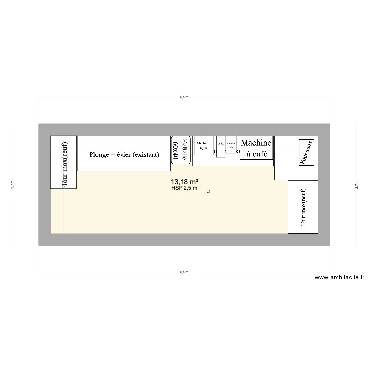 Derrière Pau plonge. Plan de 1 pièce et 13 m2