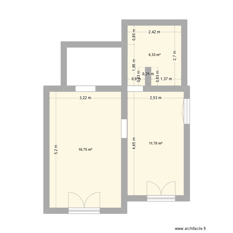 Bas Romaga 2. Plan de 3 pièces et 35 m2