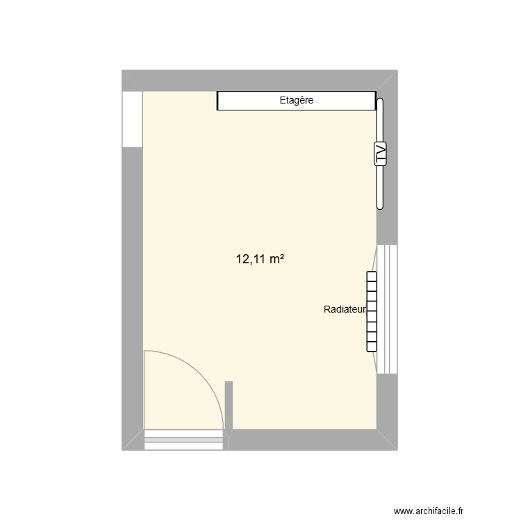 chambre. Plan de 1 pièce et 12 m2