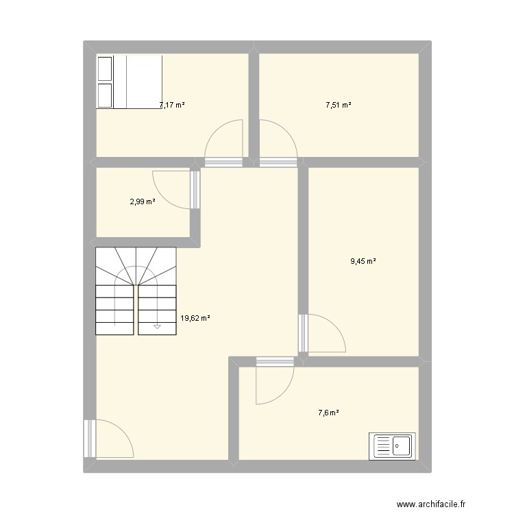 AAA. Plan de 6 pièces et 54 m2