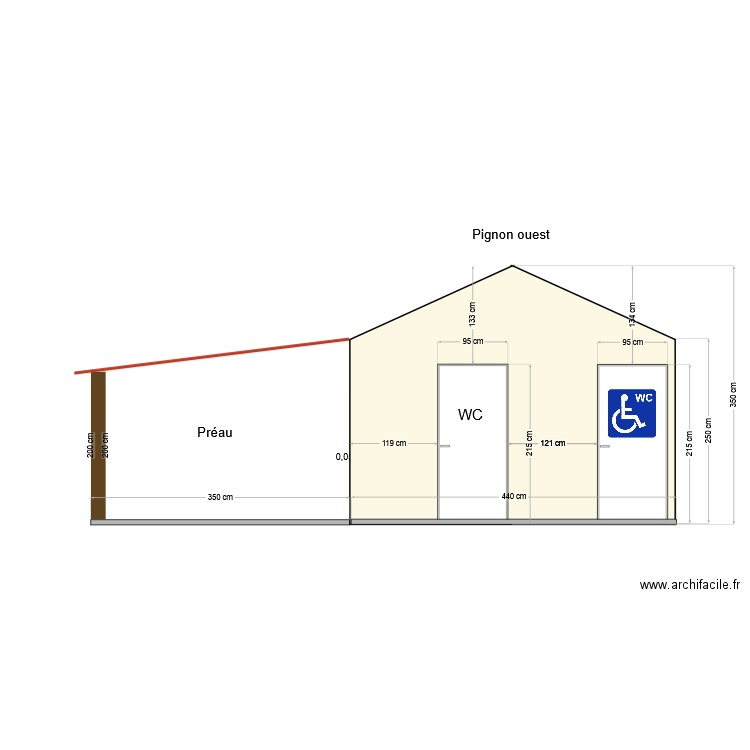 plan local pétanque pignon ouest. Plan de 2 pièces et 69 m2