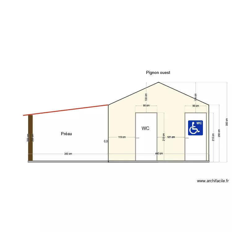 plan local p&eacute;tanque pignon ouest. Plan de 2 pièces et 69 m²