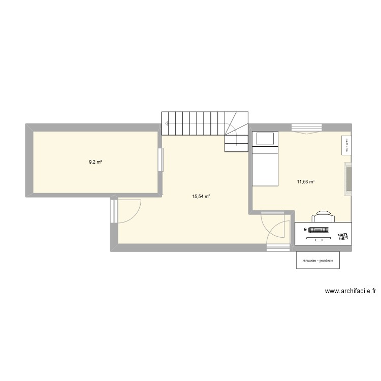 1erétageOK-t. Plan de 3 pièces et 36 m2