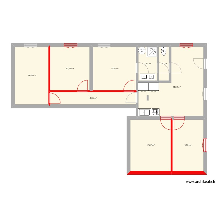 appart Adil. Plan de 9 pièces et 89 m2