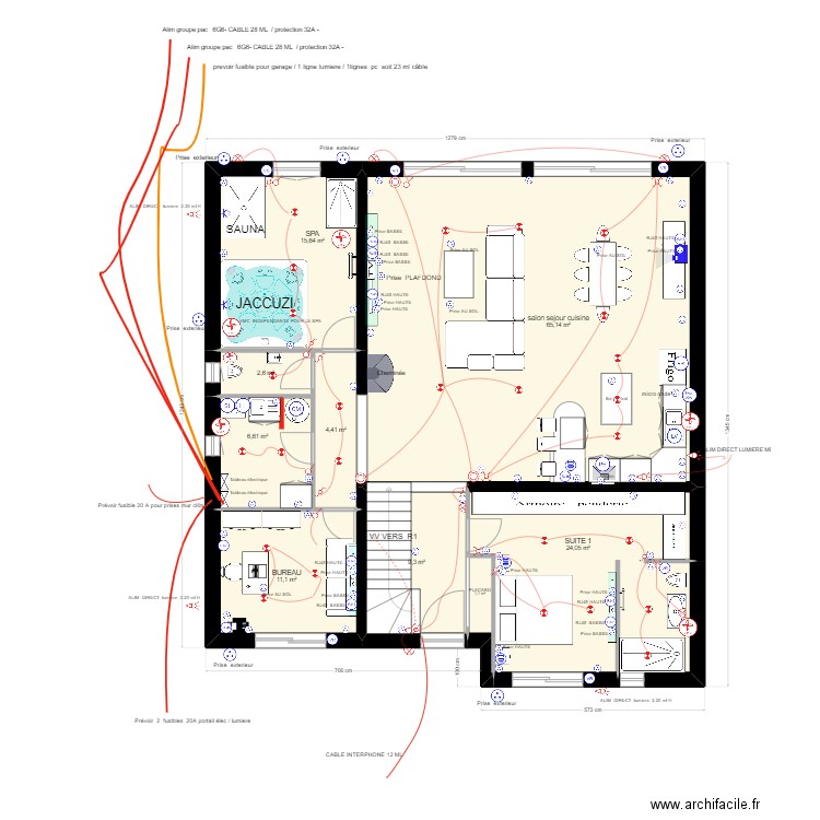 THIERRY   RDCH     ELEC. Plan de 22 pièces et 361 m2