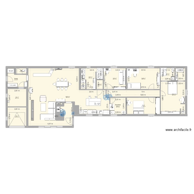 PdB maison Cécile. Plan de 16 pièces et 188 m2