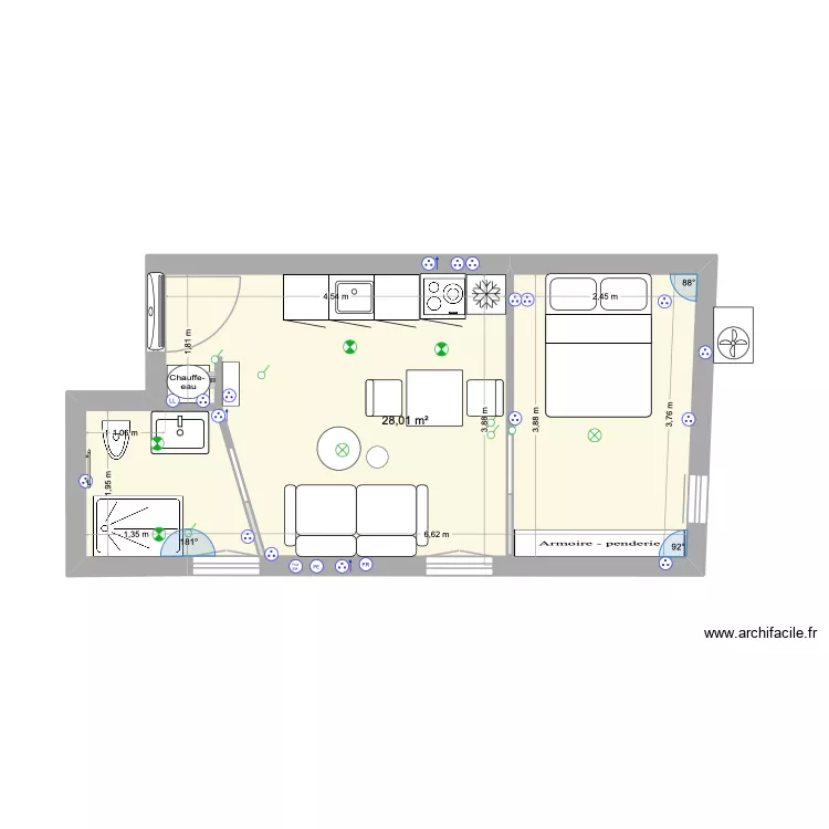 Appartement 26 salle de bain. Plan de 1 et 28 m² Appartement 26 salle de bain. Plan de 1 et 28 m²
