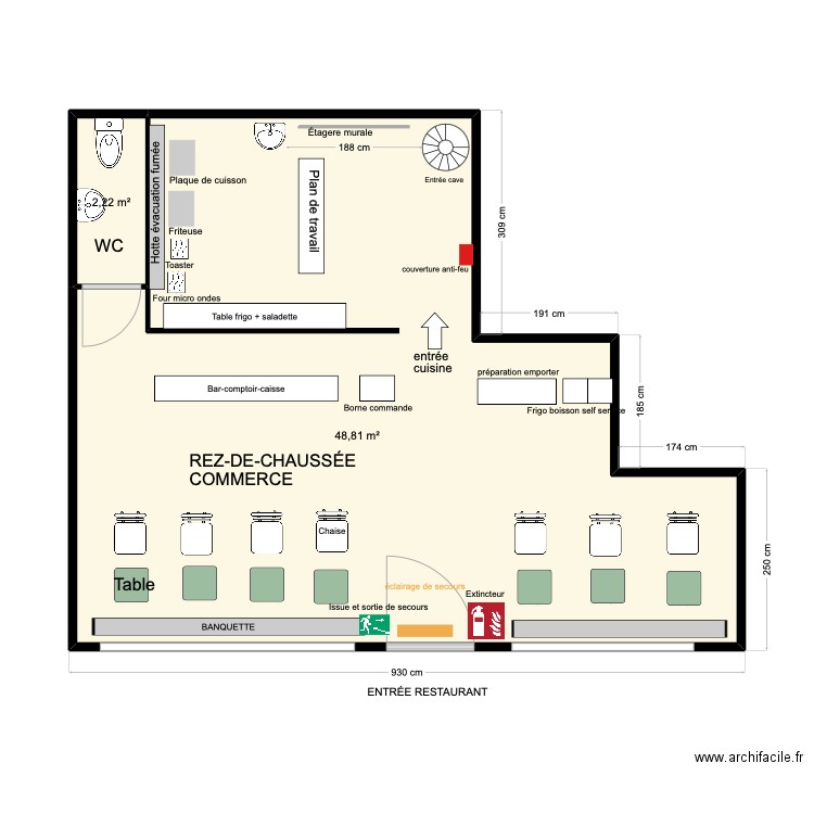 resto. Plan de 2 pièces et 51 m2