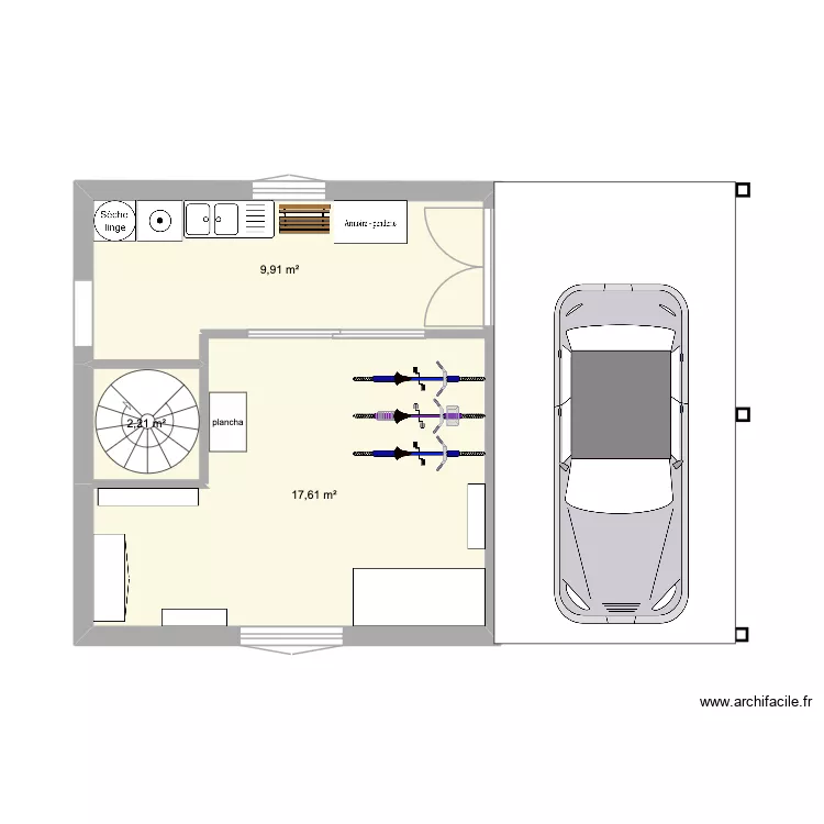 &eacute;tage extension 2 Rouelles. Plan de 3  et 30 m²