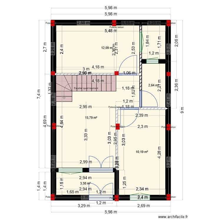omar. Plan de 5 pièces et 44 m2