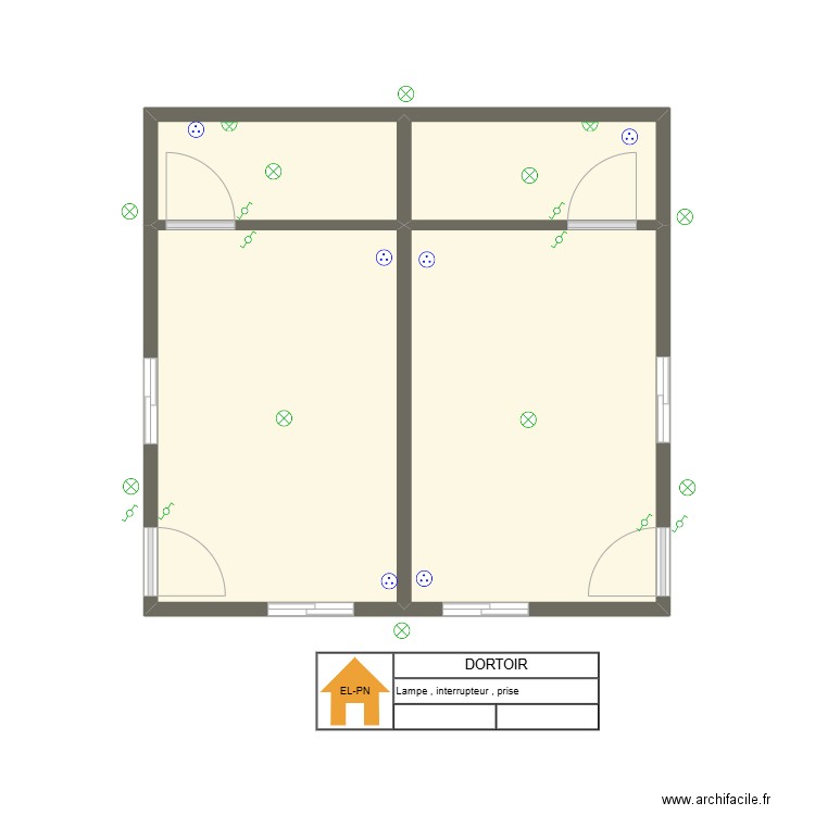DORTOIR. Plan de 4 pièces et 32 m2