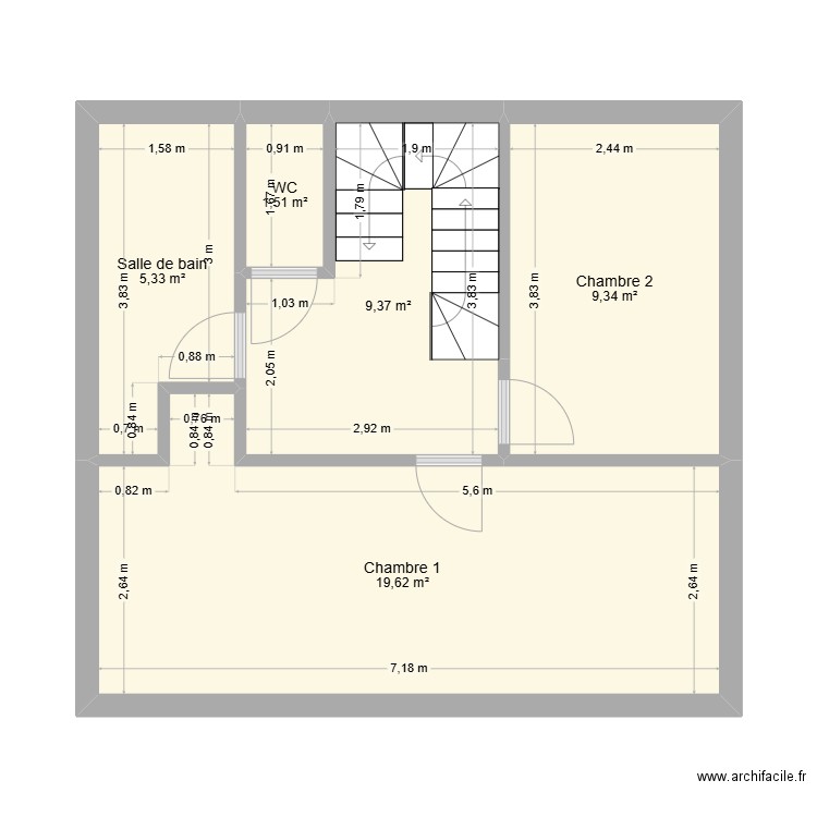 Concarneau Etage Projet. Plan de 5 pièces et 45 m2