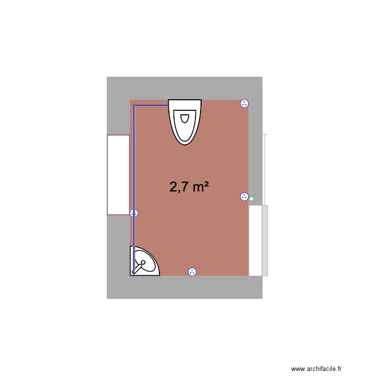 Toilettes. Plan de 1 pièce et 3 m2