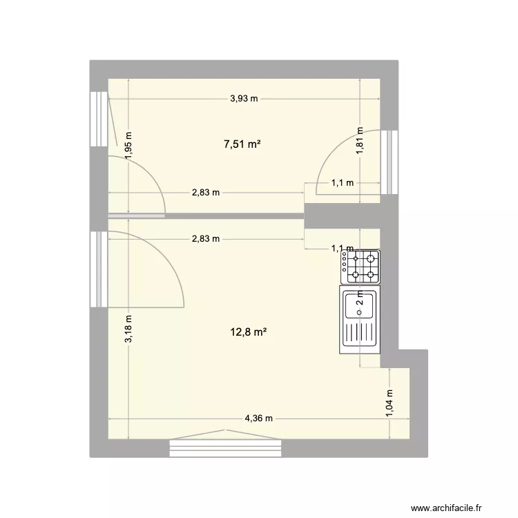 Studio_Frasne. Plan de 2  et 20 m²