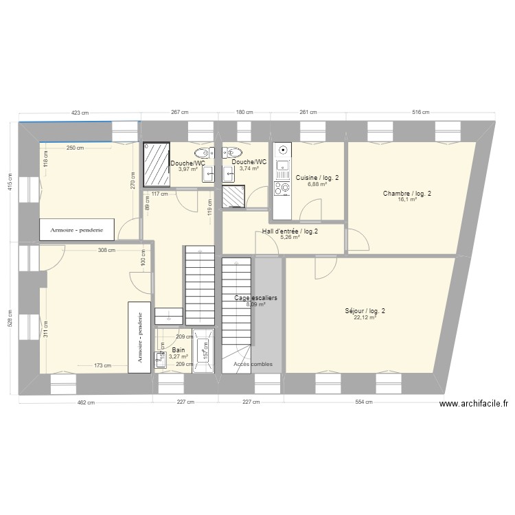 Cotes chambres. Plan de 11 pièces et 109 m2