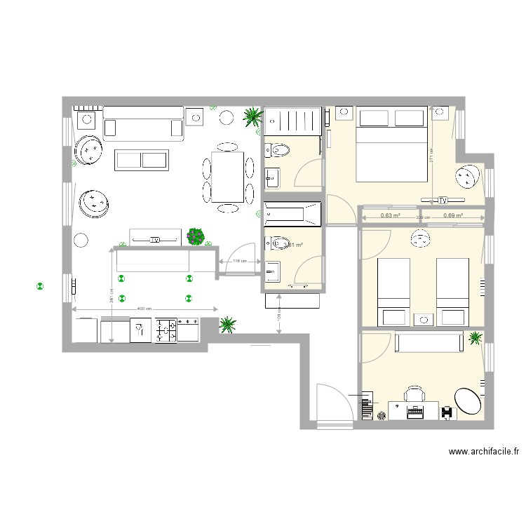 Gijon 3. Plan de 6 pièces et 38 m2