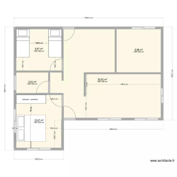 MAISON 3. Plan de 5  et 62 m²