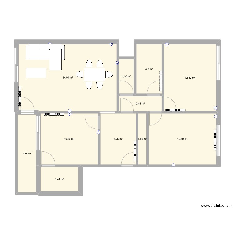 appart vraie cotes. Plan de 11 pièces et 87 m2
