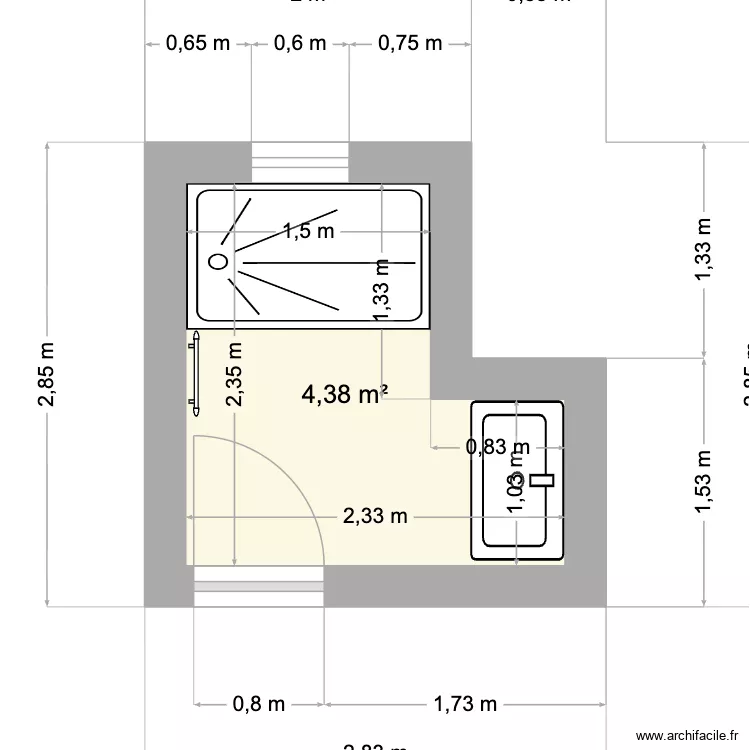 Salledebain. Plan de 1 Pièce et 4 m² Salledebain. Plan de 1 Pièce et 4 m²