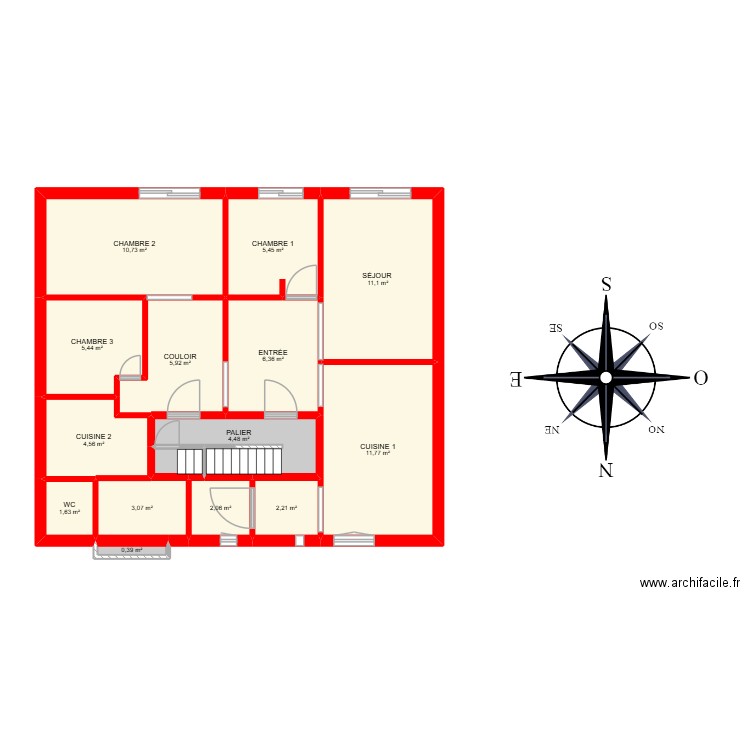 DAR DH. Plan de 15 pièces et 76 m2