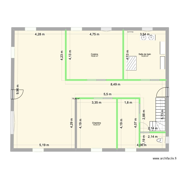 Baylet. Plan de 4 pièces et 124 m2