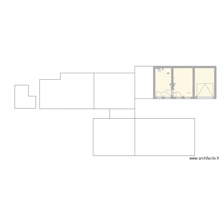 Extension V. Plan de 3 pièces et 36 m2