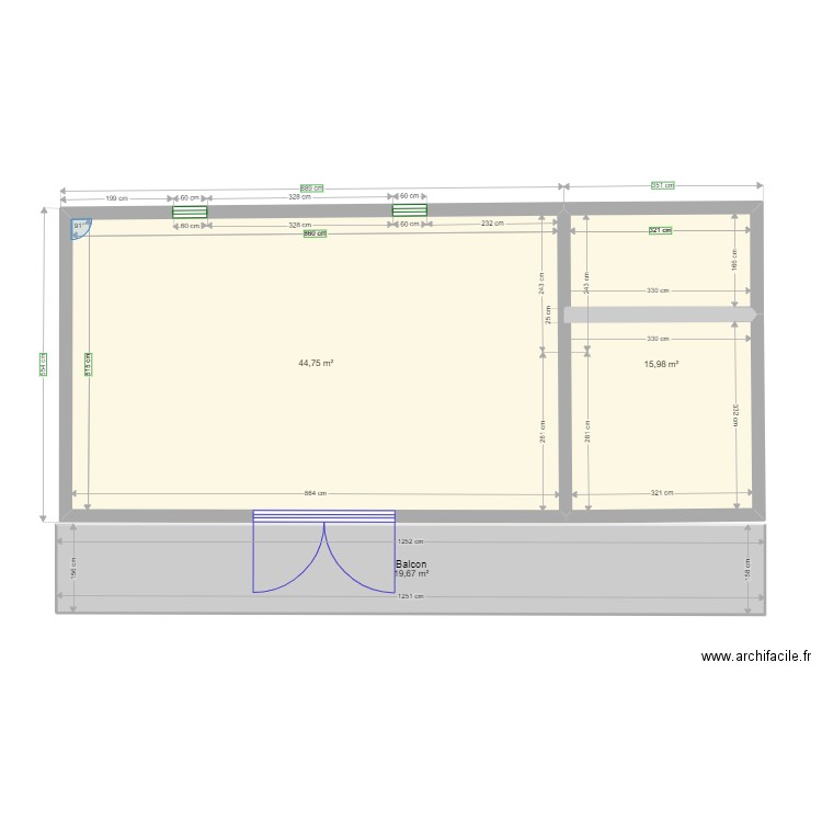 Ambotry. Plan de 3 pièces et 80 m2