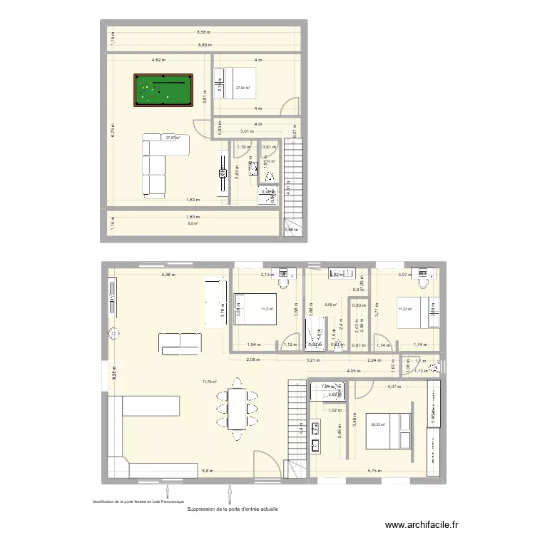 Projet Yann changement cloisons. Plan de 9 et 208 m² Projet Yann changement cloisons. Plan de 9 et 208 m²