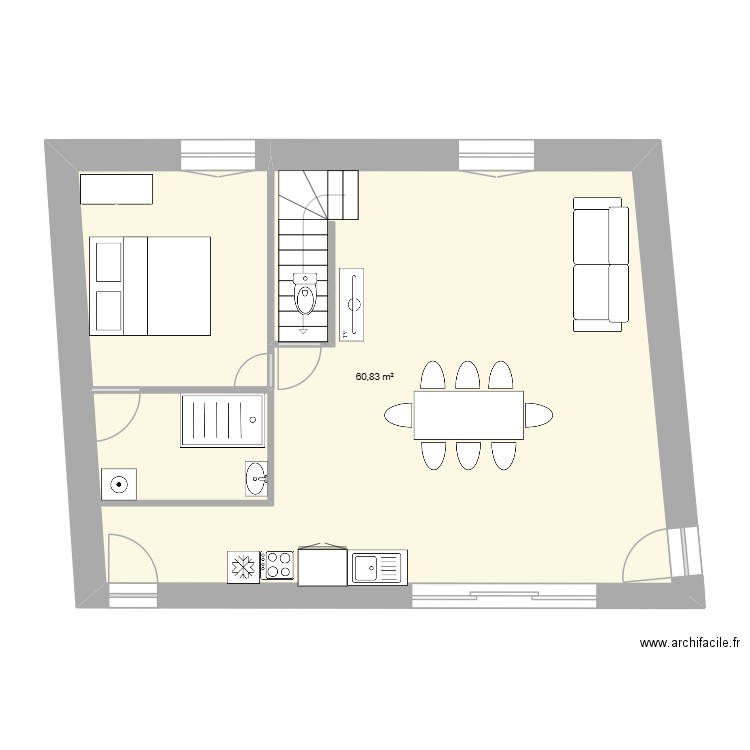 laurent 2. Plan de 1 pièce et 61 m2