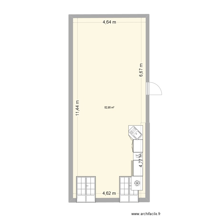 la bergerie. Plan de 1 pièce et 53 m2