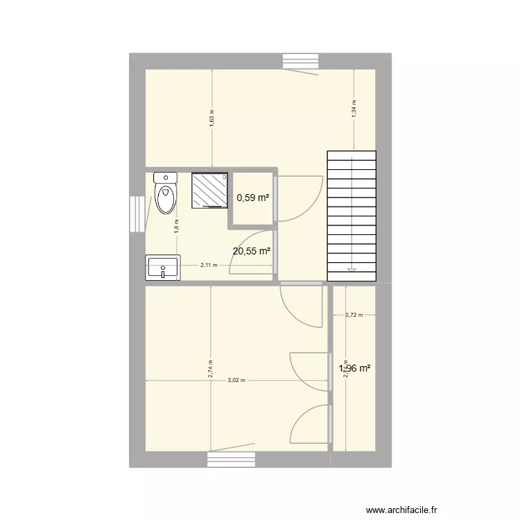 Thalassa &eacute;tage. Plan de 3  et 23 m²