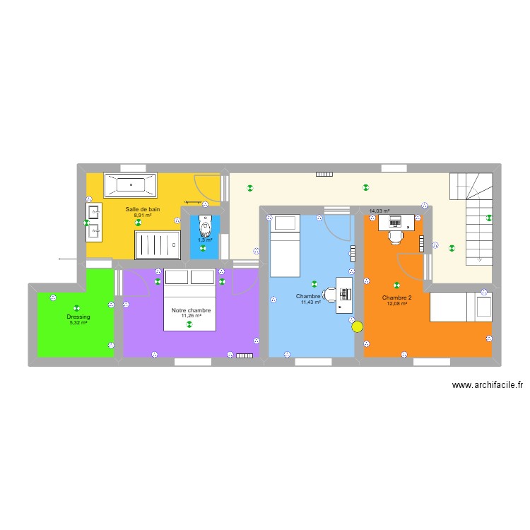 etage 2026. Plan de 7 pièces et 64 m2