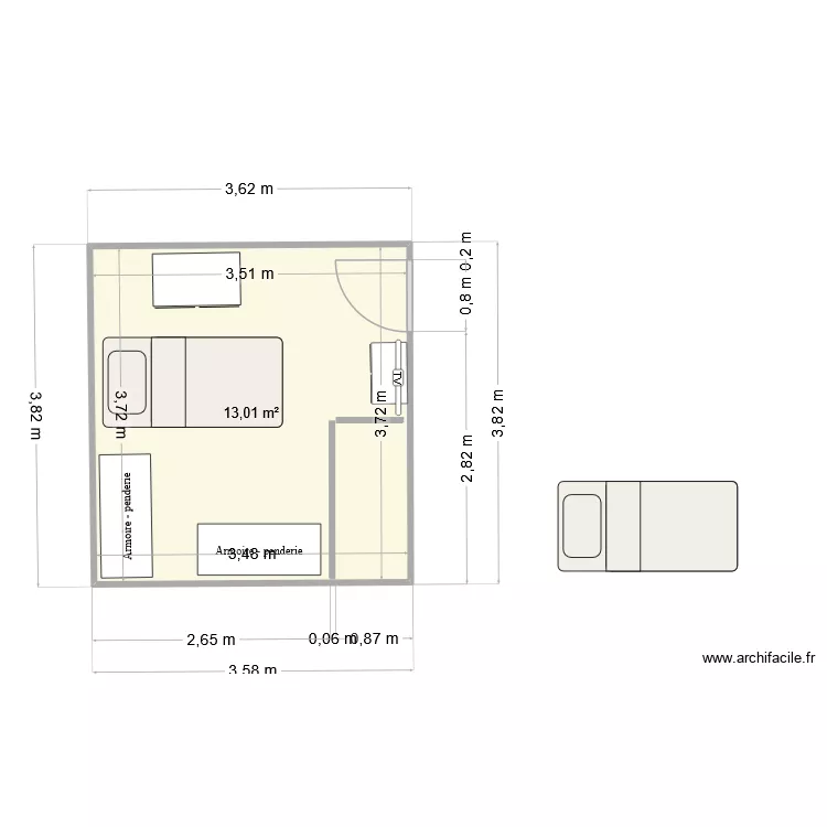 chambre 1. Plan de 1 Pièce et 13 m²