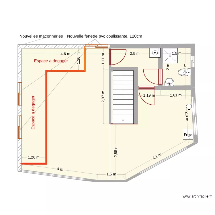 espace a degager. Plan de 4  et 55 m²