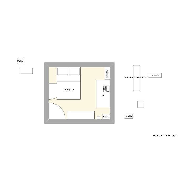 Plan chambre Alex. Plan de 1 pièce et 11 m2