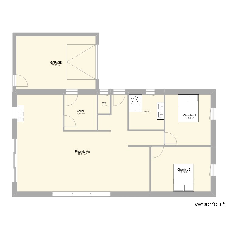 Vignais 1. Plan de 7 pièces et 107 m2