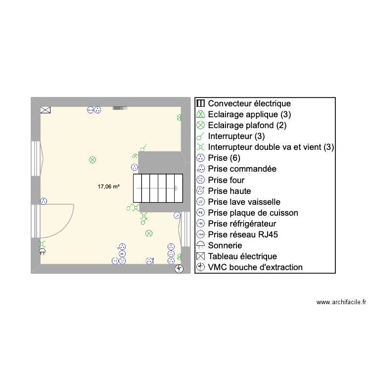 Bas schema. Plan de 1 pièce et 17 m2