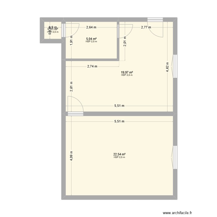 Apt commerce. Plan de 4 pièces et 48 m2