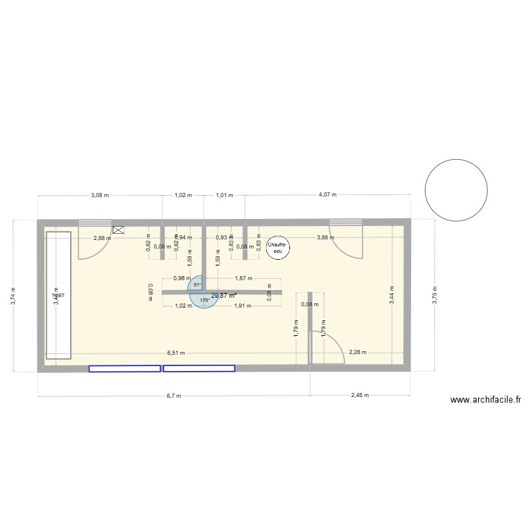 vestiaires bai. Plan de 1 pièce et 30 m2