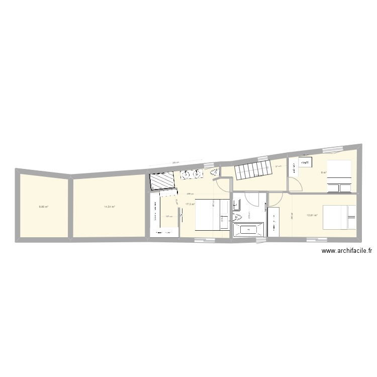 Plan Mas R+1 v2. Plan de 6 pièces et 69 m2