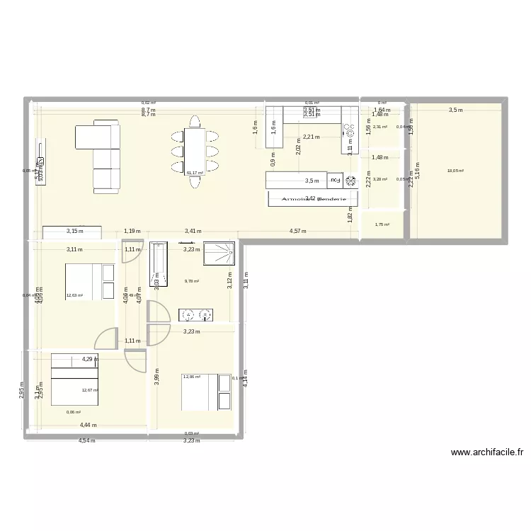 plan L. Plan de 20  et 139 m²