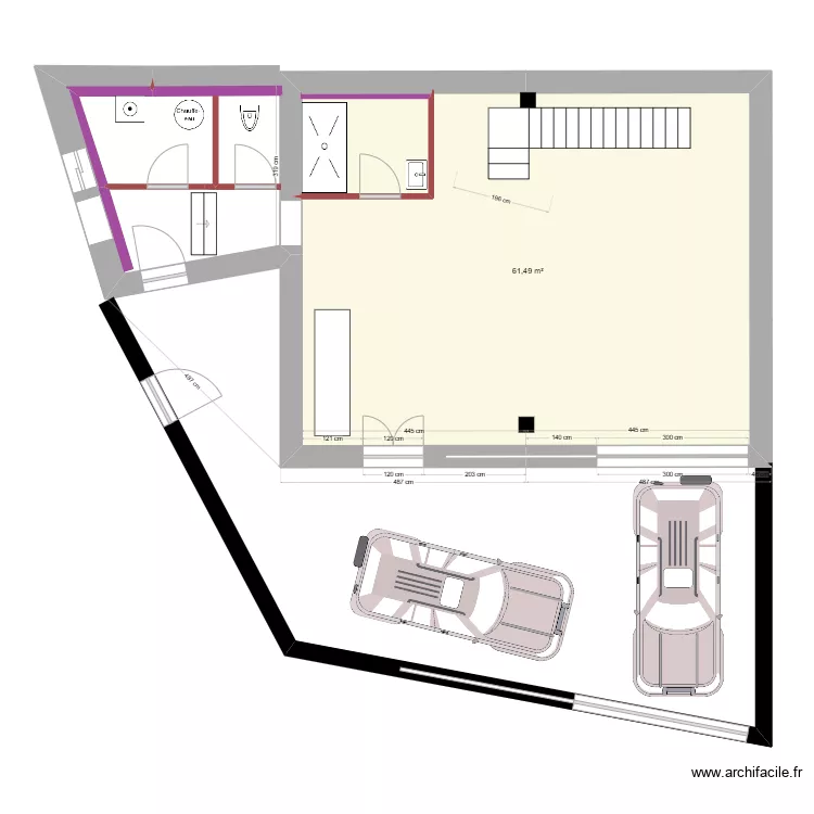 Plan RDC un seul escalier avec section poutre. Plan de 