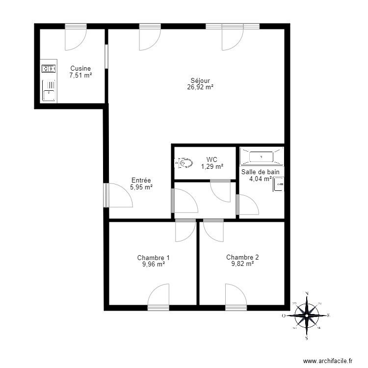 415321 JAHIER. Plan de 6 pièces et 74 m2
