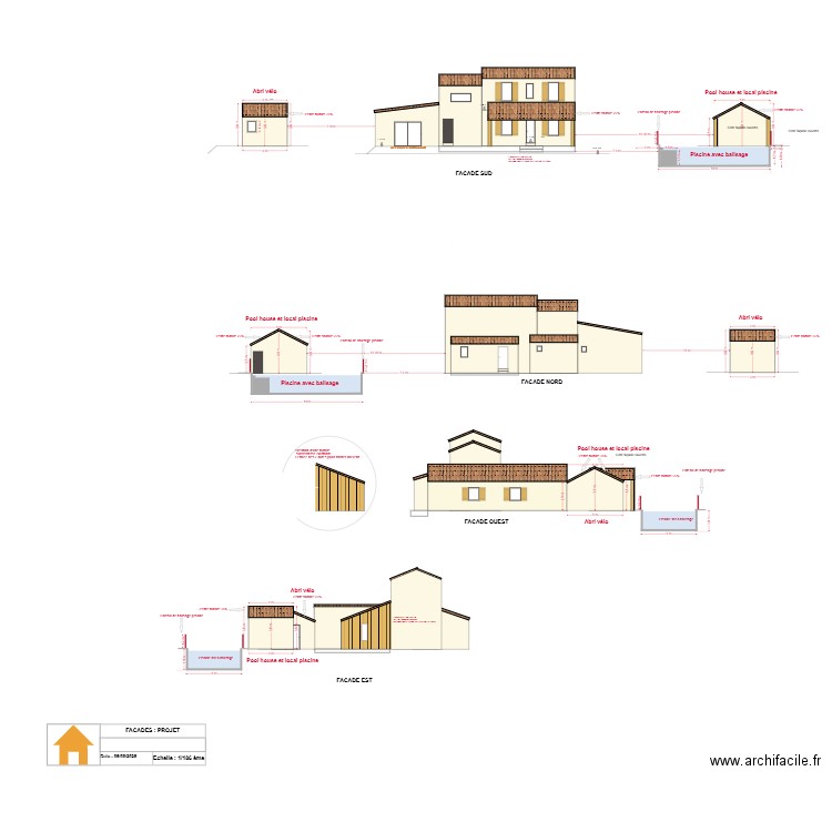 Plan façade après projet - piscine. Plan de 0 pièce et 0 m2